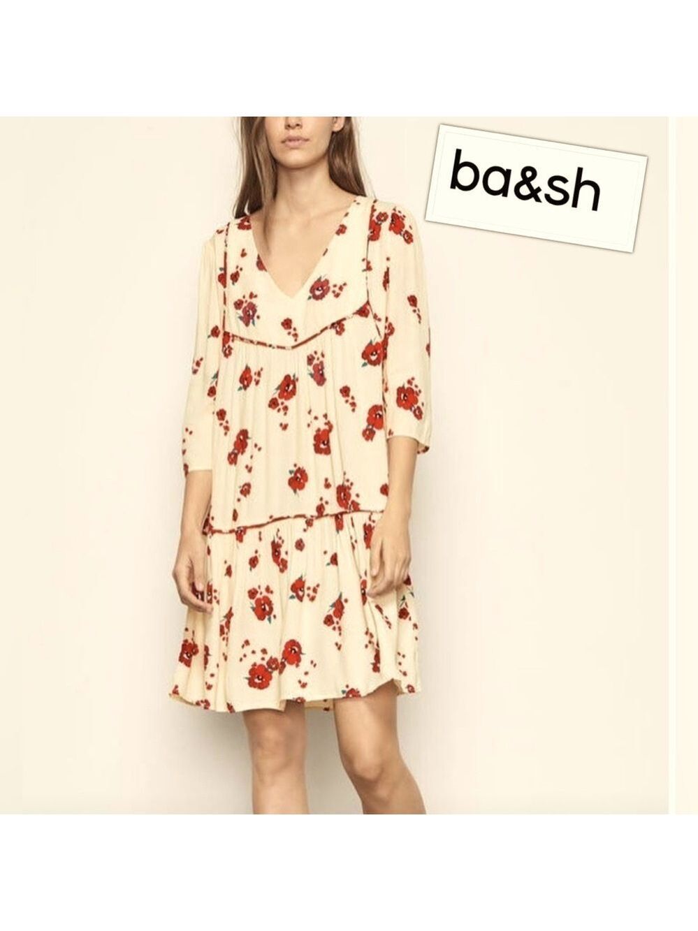 ba&sh Coastal Cowgirl Boho Floral 100% Buttery Soft Viscose Designer Dress Sz SM